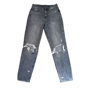 American Eagle Highest Rise Mom Jean Pants Distressed Black Gray Womens 6